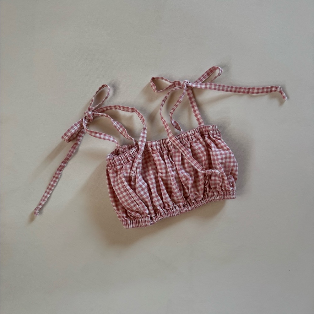 Pink Gingham Tie Strap Ruched Top - Picture 6 of 6